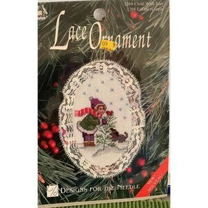 Designs For The Needle Child With Tree Cross Stitch Lace Ornament Kit - New